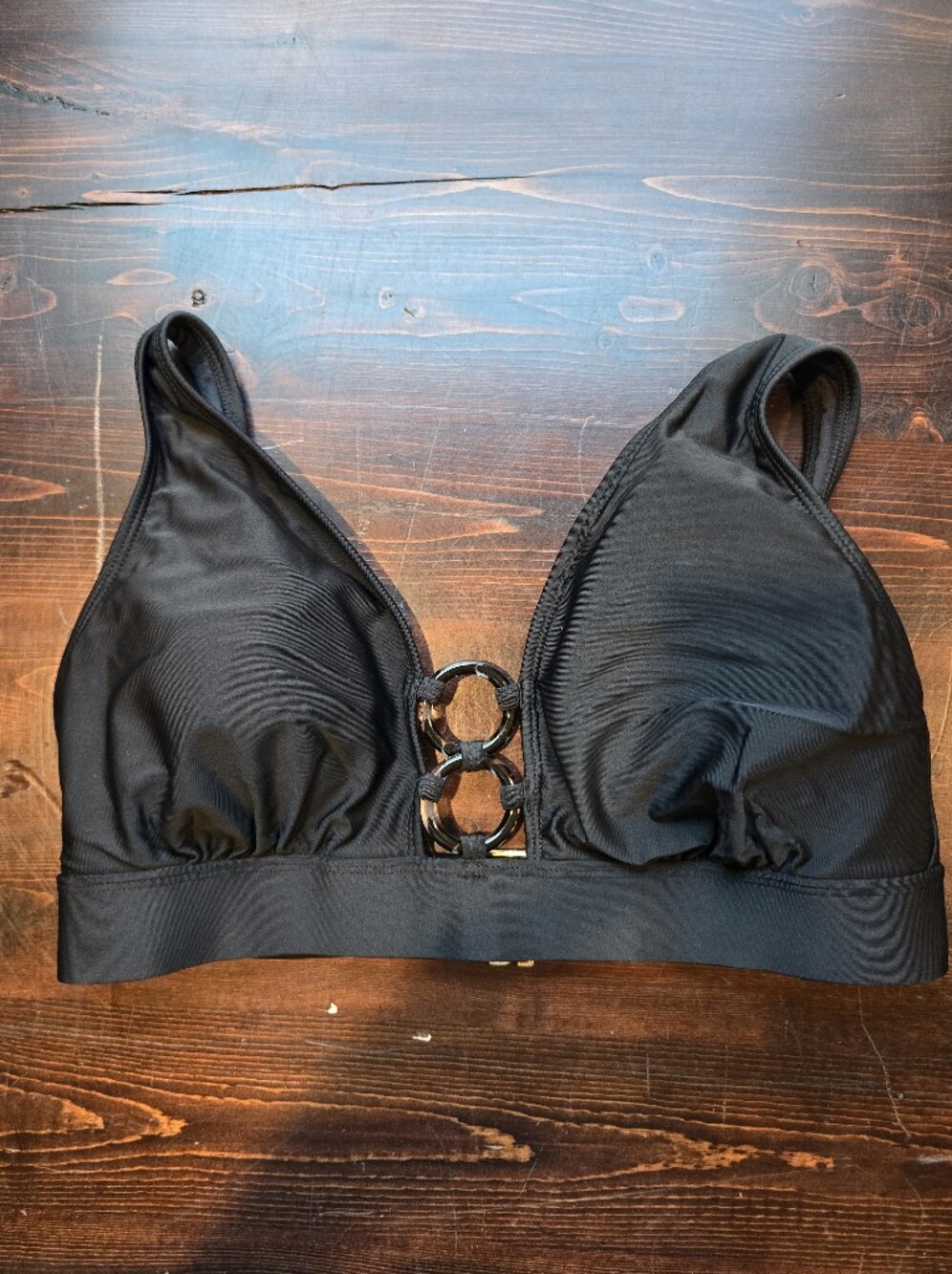 Caribbean Sand Ring Detail Bralette Bikini Swim Top Black - Size 10